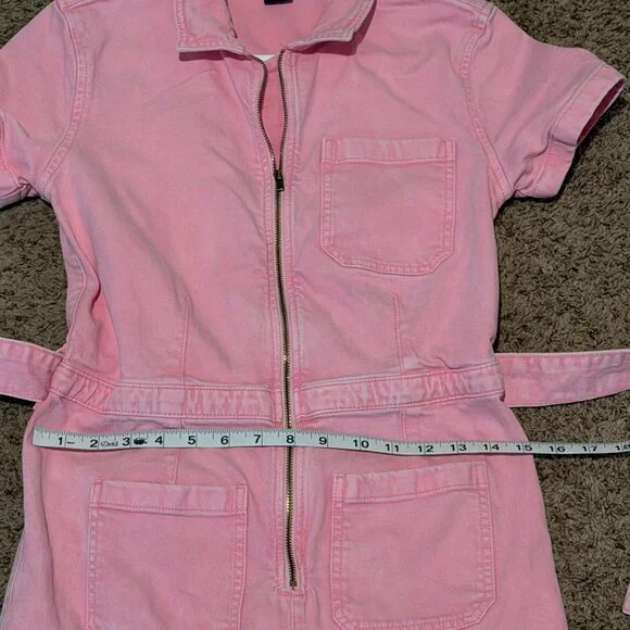 GAP Kids Pink Denim Belted Jumpsuit Romper Size 14 Girl - Picture 5 of 9
